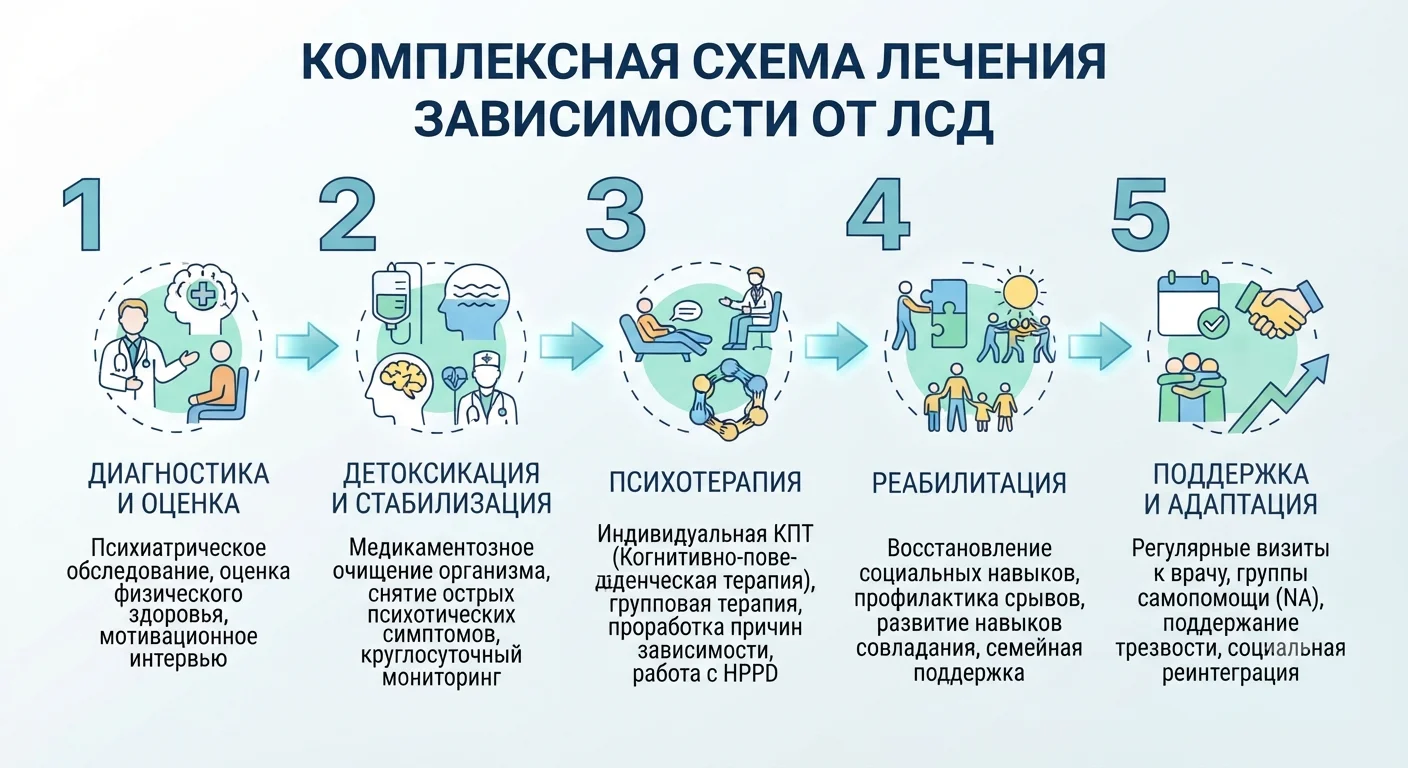 Инфографика этапы лечения от ЛСД